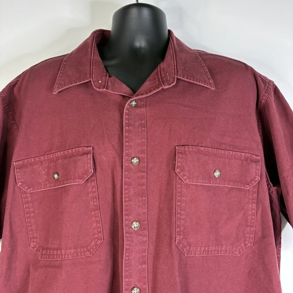 Cabelas Shirt Men's XL Reg Button Up Burgundy Red Short Sleeve  Brush Popper‎ - Picture 4 of 16